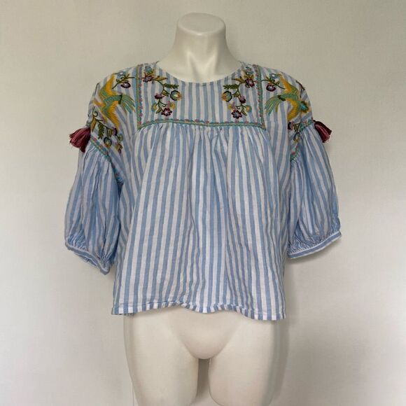 Boho Embroidered Ballon Sleeve Top - Picture 7 of 11